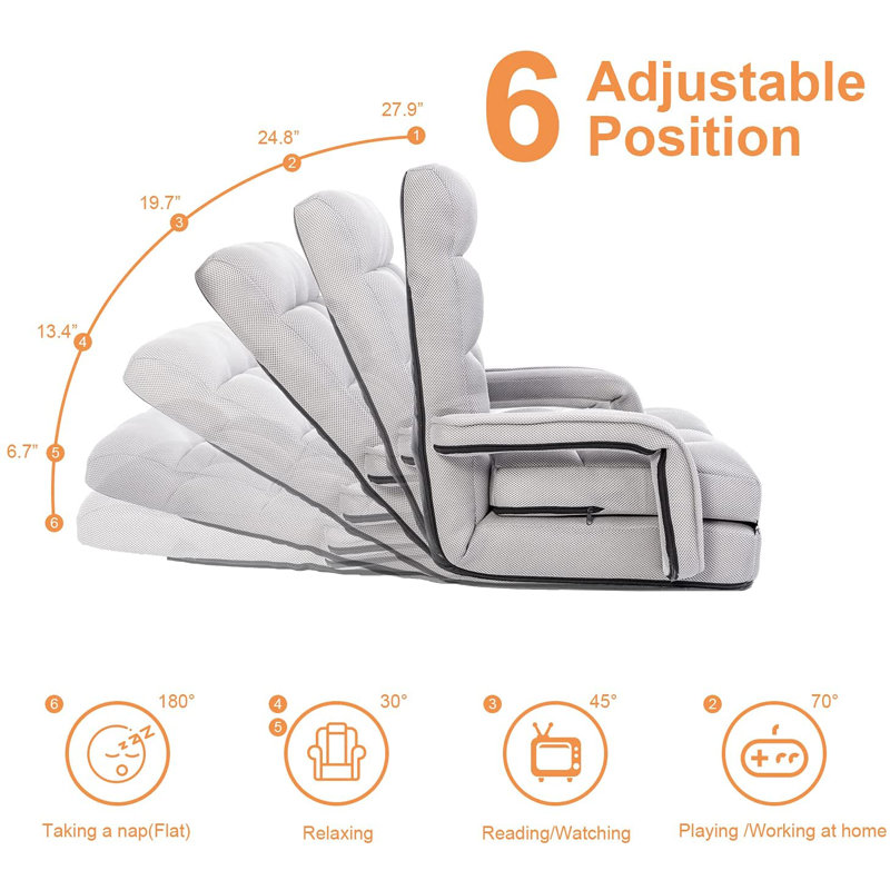 Canapé-lit pliant avec accoudoirs et coussin Trule, Gris clair
