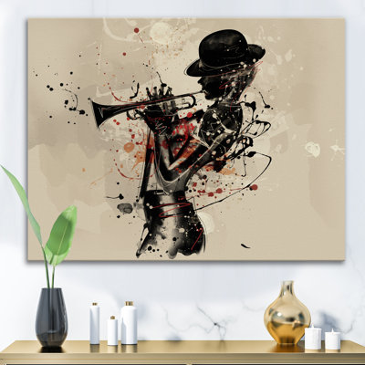 Music Canvas Wall Art, Jazz Trumpet Musician Painting Print - Woman Playing Jazz Trumpet