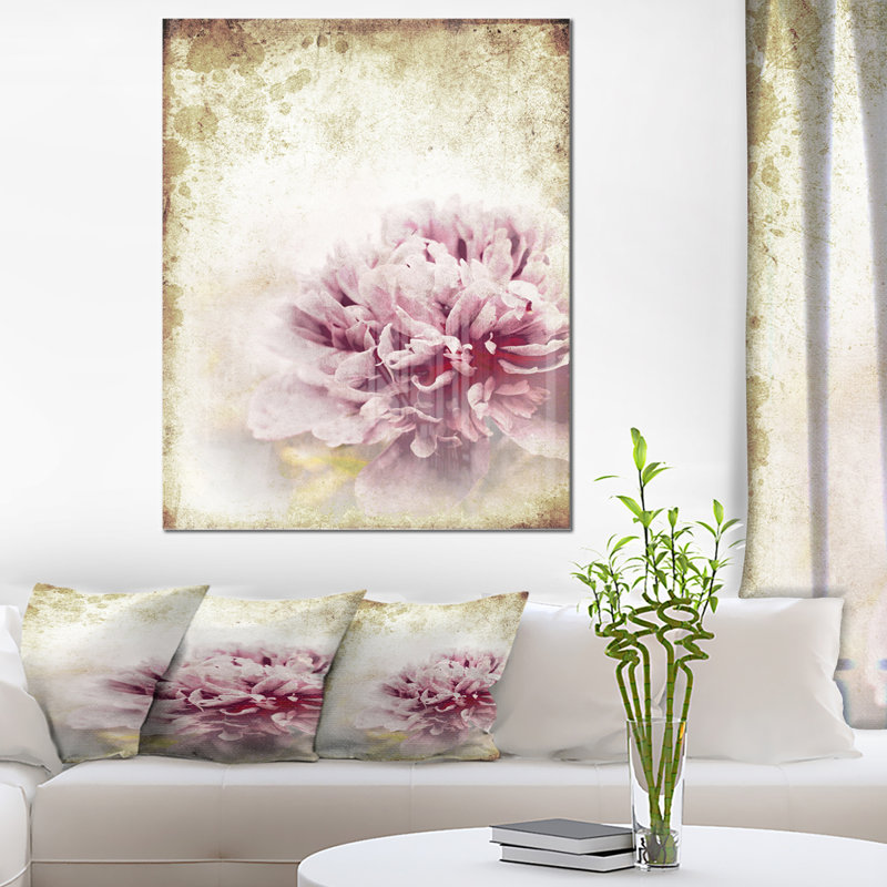 Pivoine rose dans un style rétro - impression sans cadre sur métal, H 44 po x l 34 po