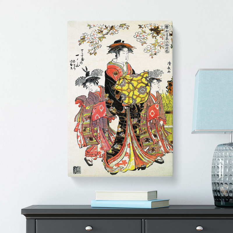 Lady with Two Kamuro by Torii Kiyonaga - Wrapped Canvas Art - Wrapped Canvas, 50cm H x 35cm W x 3cm D