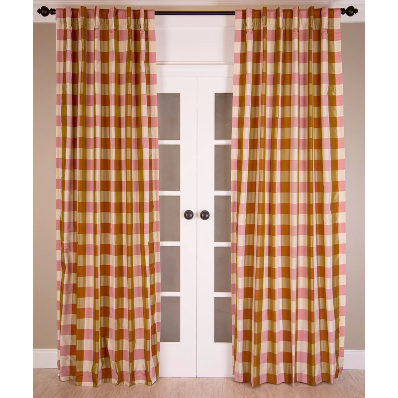 Rideau obscurcissant avec passe-tringle Dupioni, Carreaux multicolores, L 51 po x L 108 po