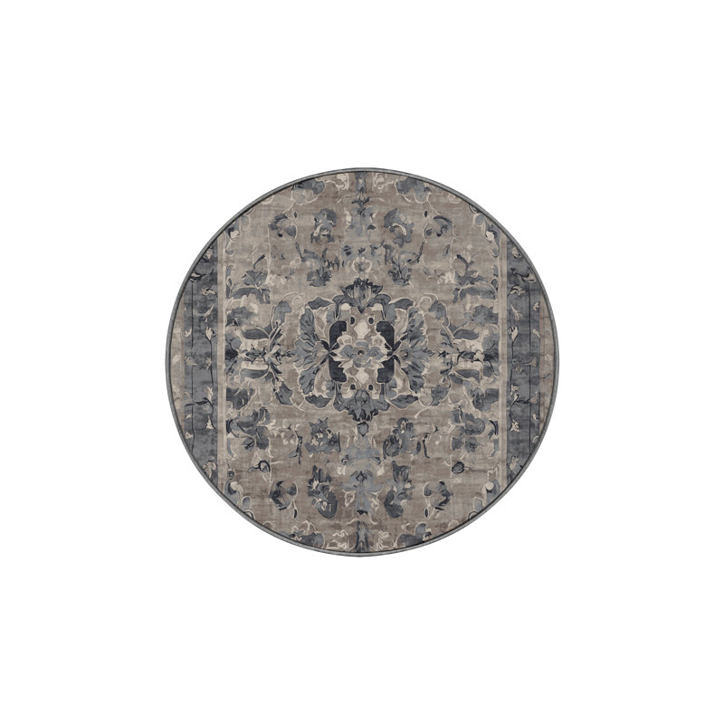 Machine Washable Gray Area Rug, Round 8'