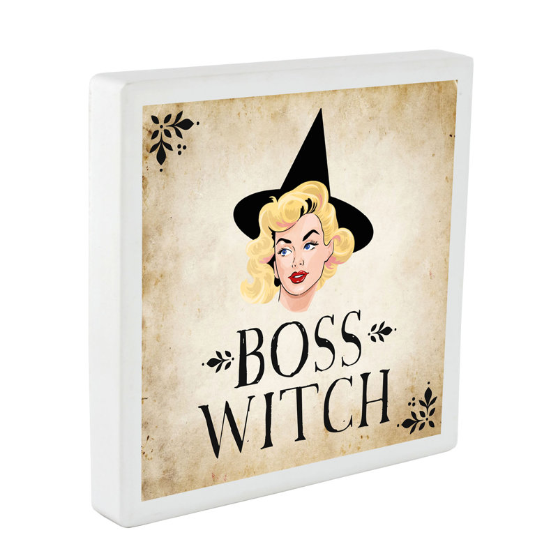 Alviani Boss Witch Humour Wooden Square Block Decorative Slates