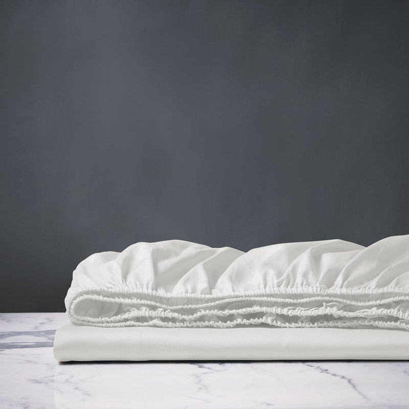 Deluca 100% Cotton Sateen Fitted Sheet, White, King Fitted Sheet