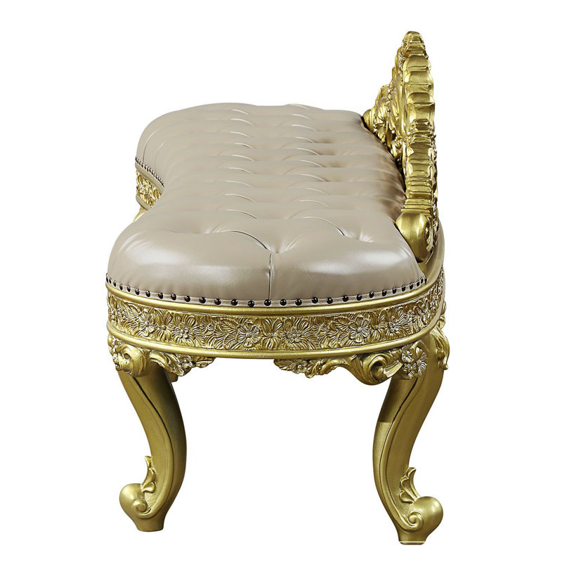 73" Light Gold PU Cabriole Bench with Storage and Metal Legs