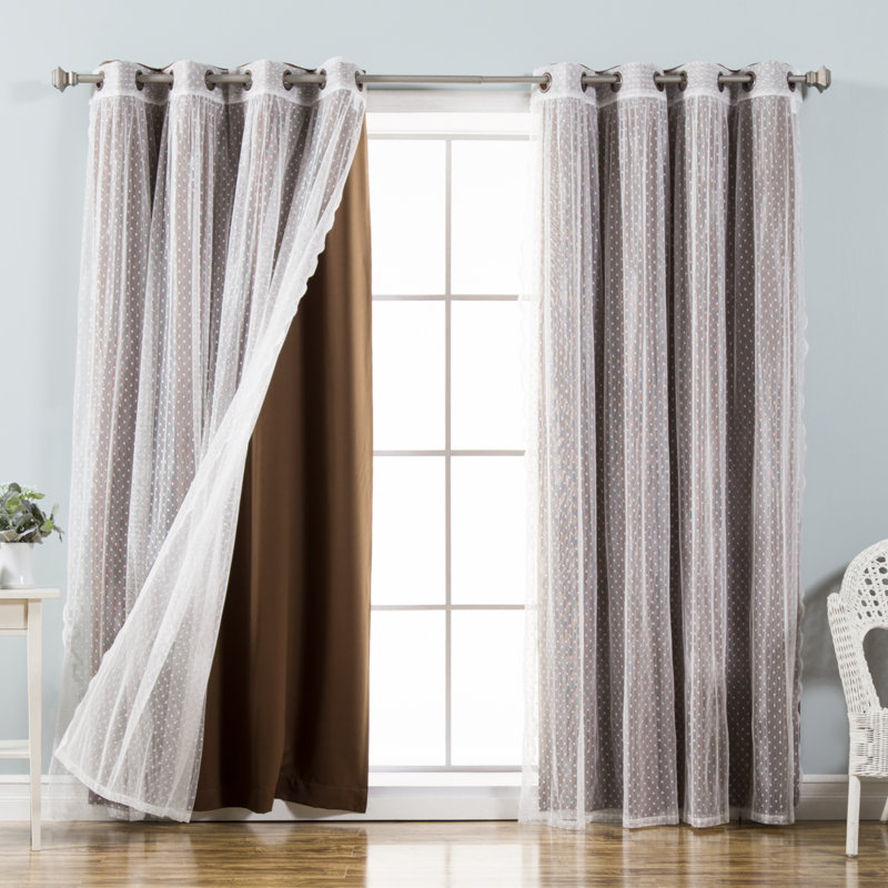 Tulle Polyester Room Darkening Curtain Panels, Chocolate, 52" W x 84" L