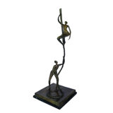 Bronze Abstract Figures Climbing Rope Sculpture on Base 14" x 14" x 38"H