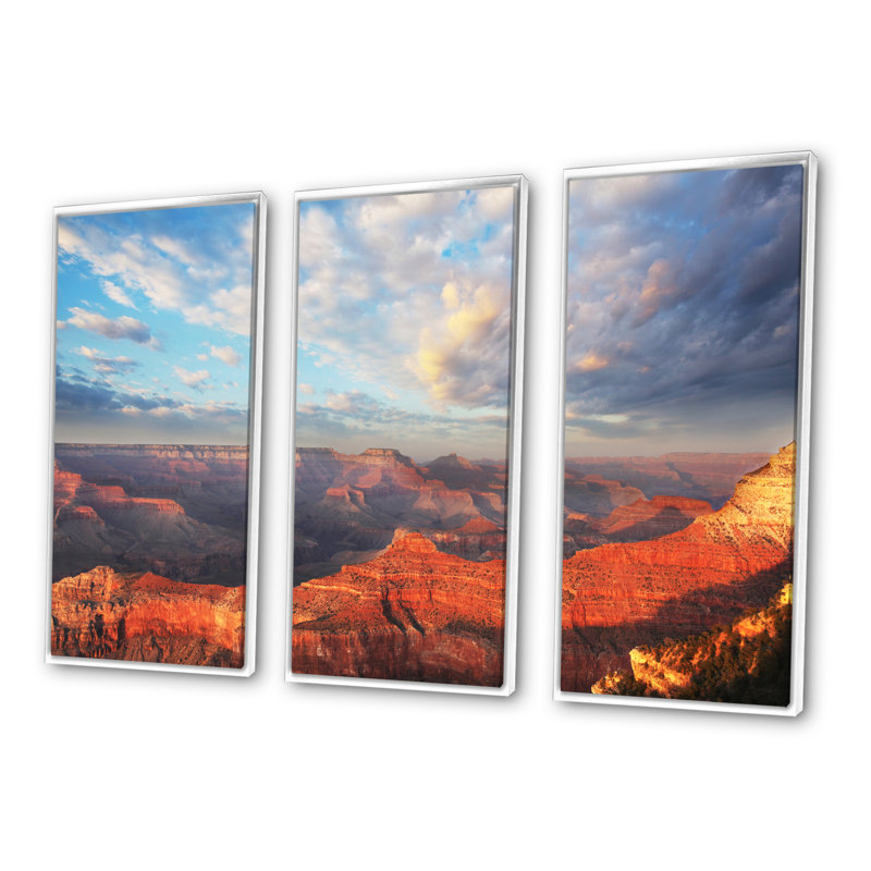 Grand Canyon - Ensemble de 3 toiles encadrées, H 32 po x l 48 po x P 1 po, Blanc