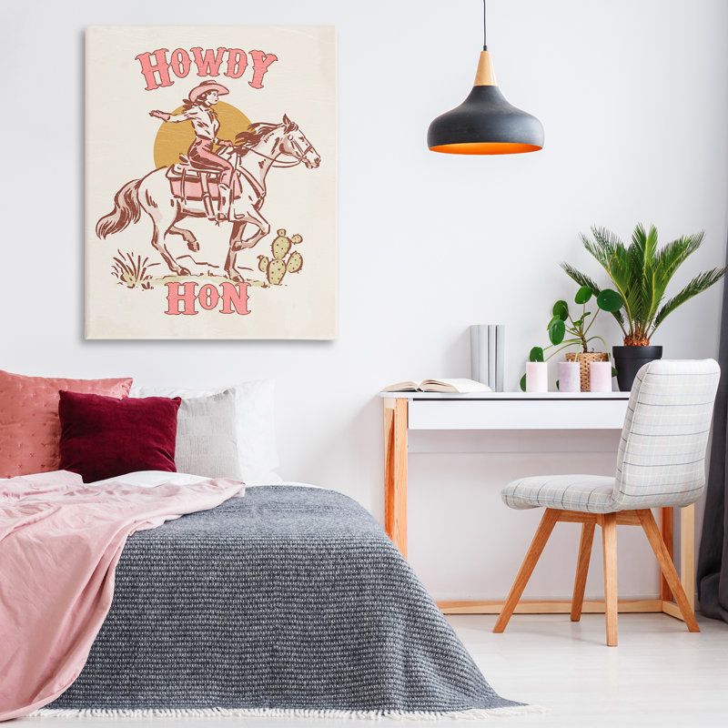  «Howdy Hon Cowgirl», art mural sur toile par Victoria Barnes, H 48 po x l 36 po