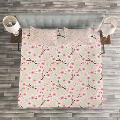 Aeriell Beige/Pink Microfibre Bedspread Set