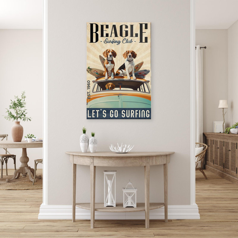 Beagle Surfing Club, impression sur toile, H 14 po x l 11 po x P 1,25 po