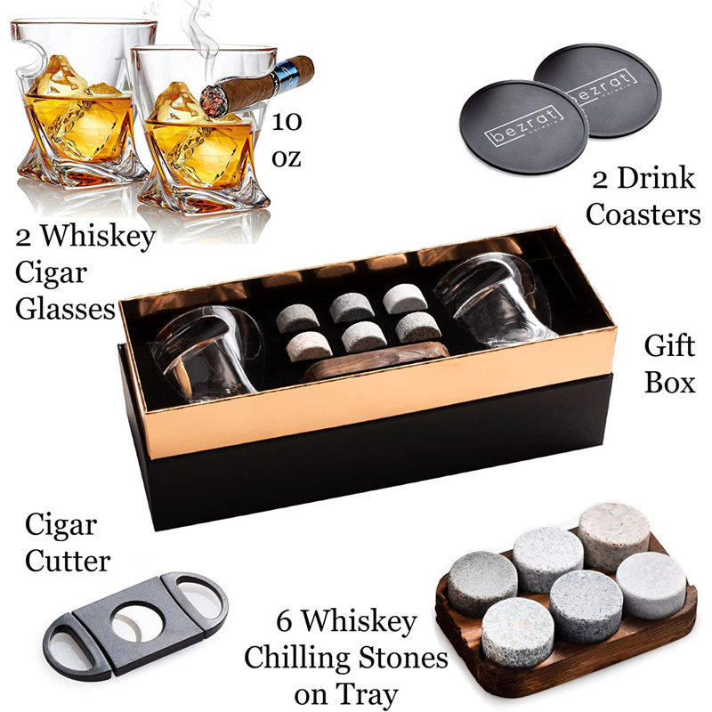 10oz Clear Glass Whiskey and Cigar Holder Set