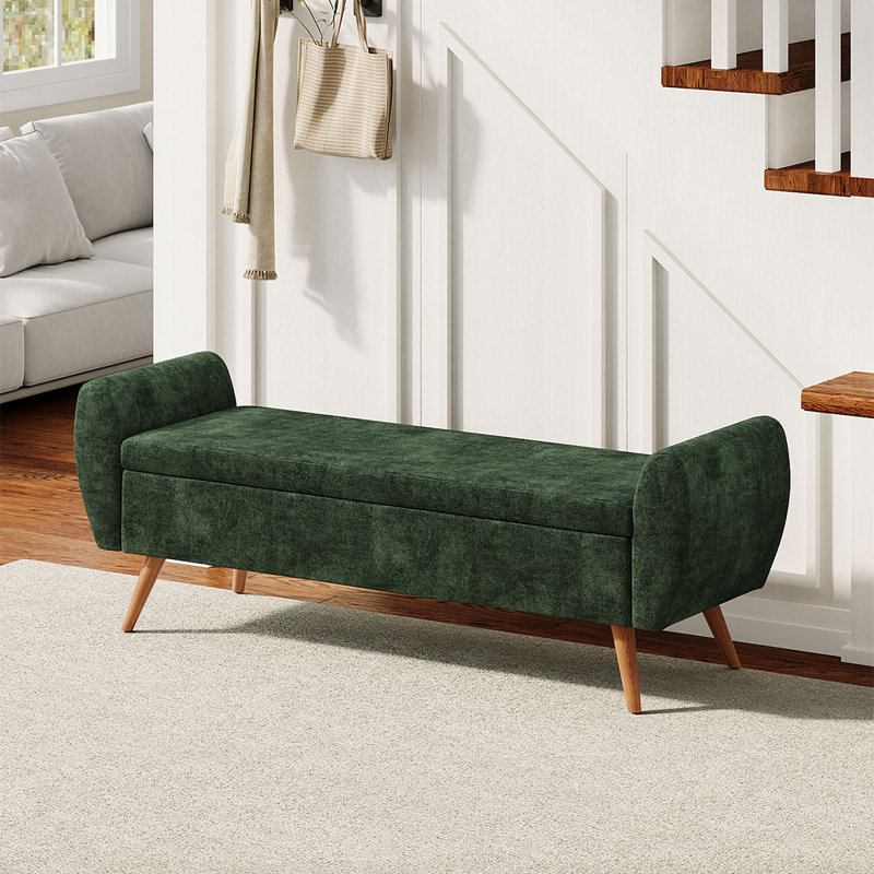 Alamo Upholstered Storage Bench, Green Chenille
