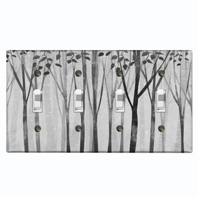 Gray Forest Trees Nature Themed 4 - Gang Toggle Light Switch Standard Wall Plate
