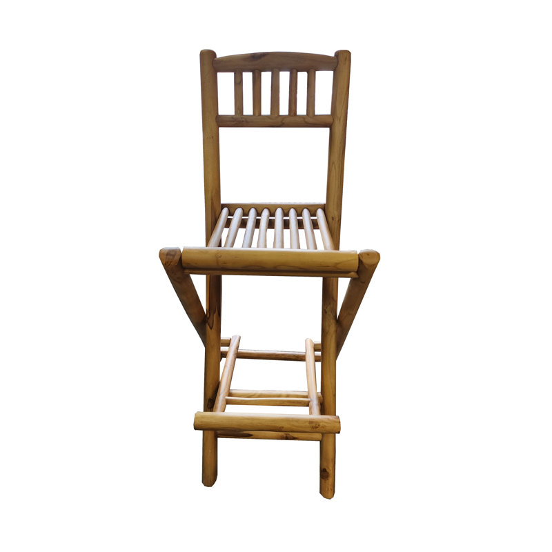 Teak Log Wood Foldable Wood Bar Stool