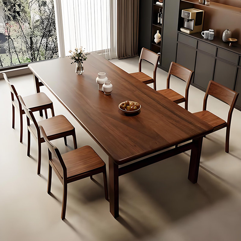Rectangular Home    Walnut    Dining    Set, 29.5"H x 78.7"L x 31.5"W