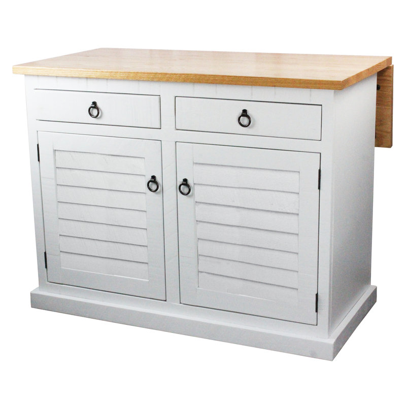 Crozet Kitchen Island, Bright White, Oak Butcher Block