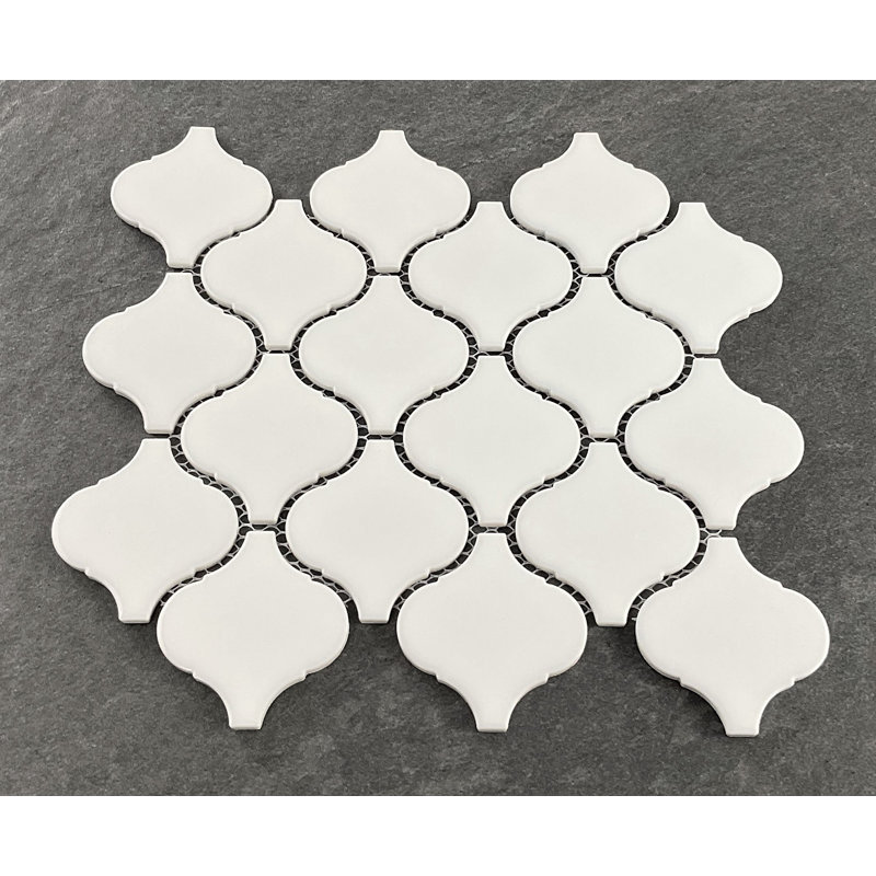 Carreau de mosaïque en porcelaine arabesque 3 po x 3 po, Blanc