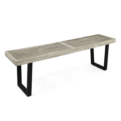 Wood And Black Iron Legged Outdoor Bench, 61.28" Long, Gray Wash, Rustic Appeal Artistic Look