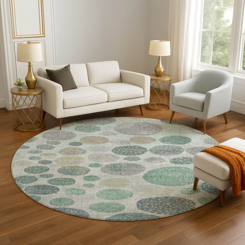 Premium Machine Washable Lonon AMF1952 Geometric Rug, Round 8'