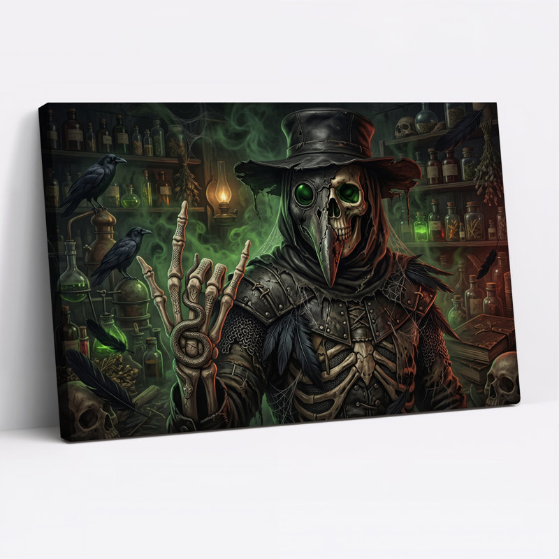«Dark Plague Doctor» squelette avec serpent et art mural d'Halloween, H 12 po x l 18 po