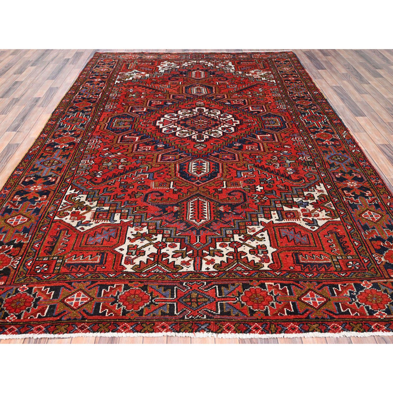 Tapis rouge en laine unique de 7 pi 9 po x 11 pi Wattenberg
