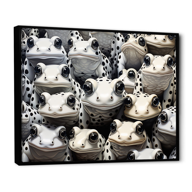 Noir et blanc Pop Art Frogs I, Cadre flottant noir, H 16 po x l 32 po x P 1 po
