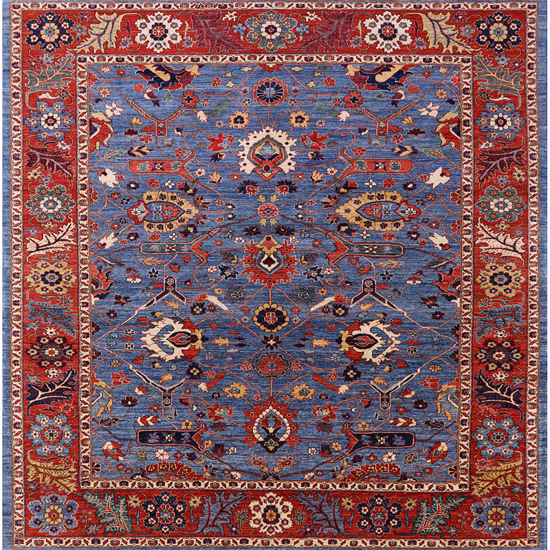 Tapis oriental bleu / rouge, Carré 8 pi