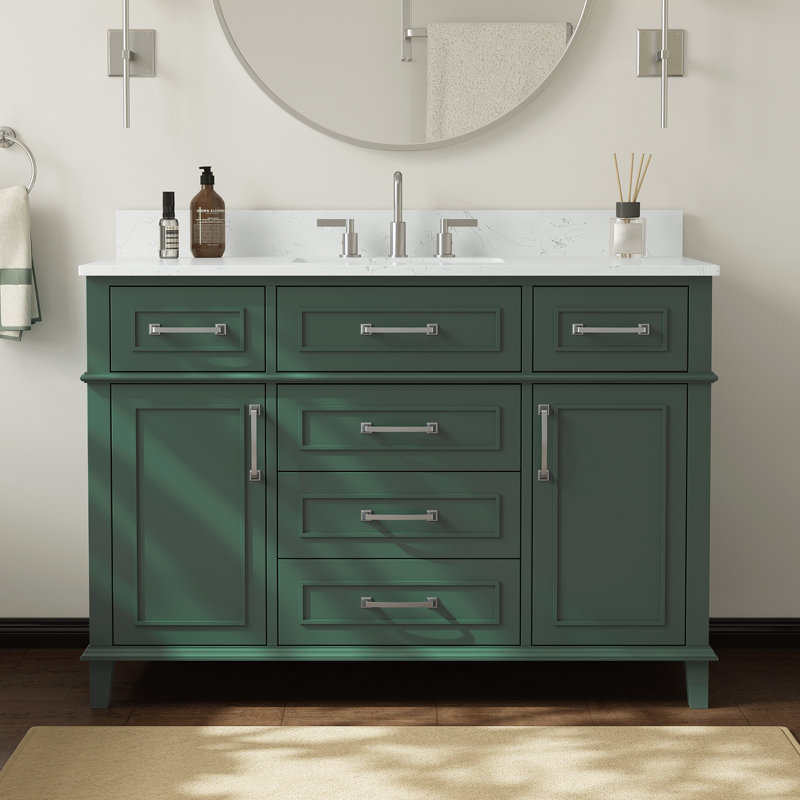 Meuble-lavabo simple autoportant 48 po avec plateau en pierre reconstituée Abramowitz, Vert, 48"