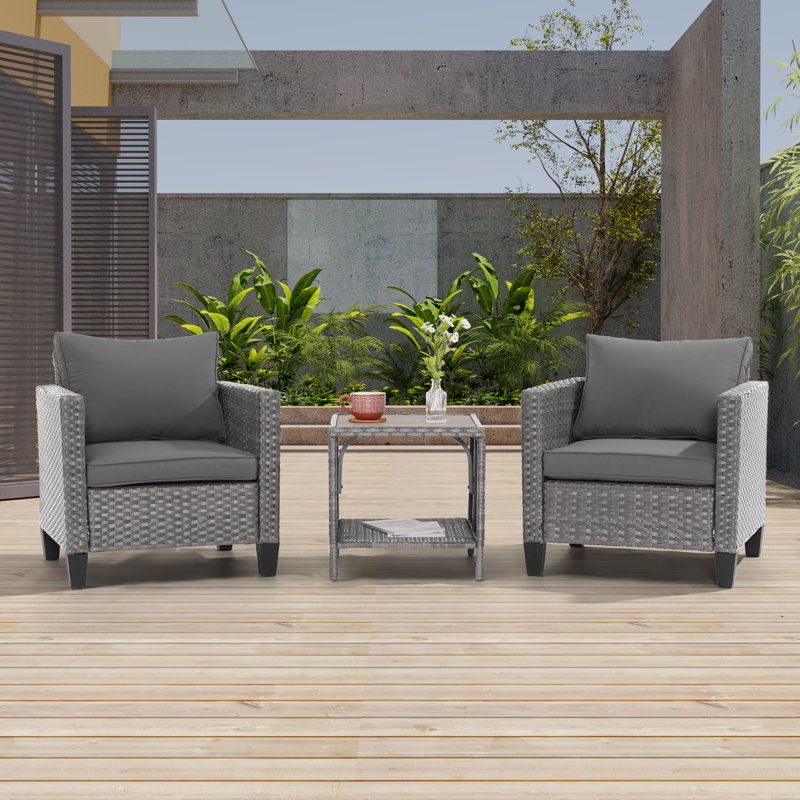 Ensemble de conversation pour patio 3 pièces avec coussin, Gris, Gris