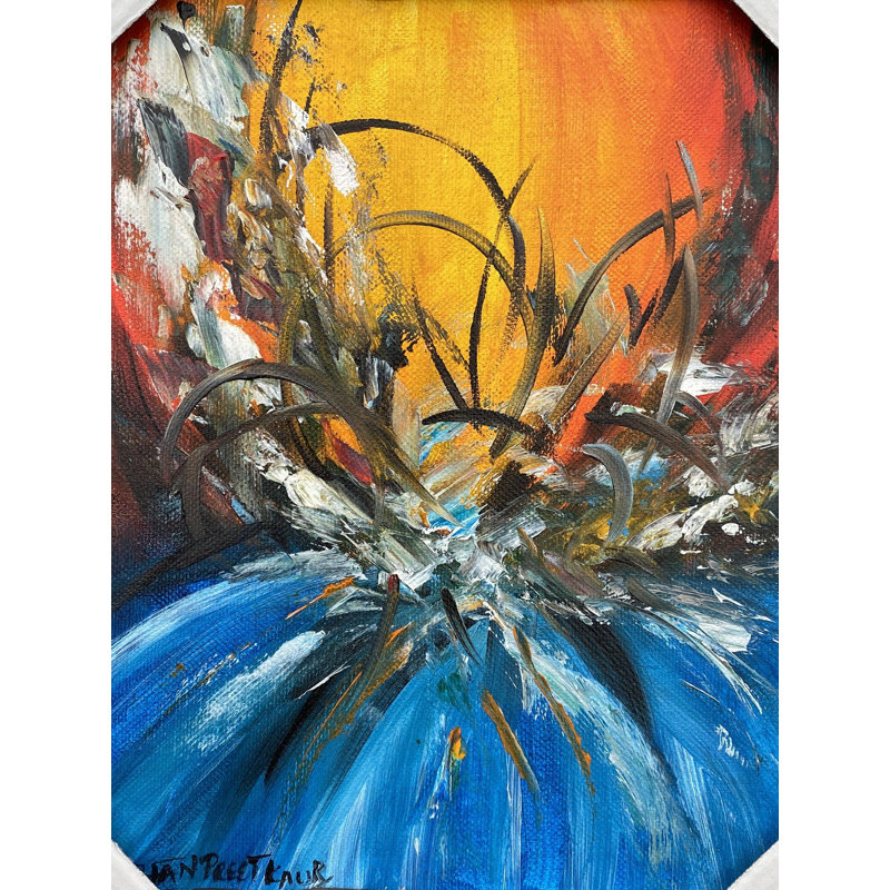 Flamme-fleur | Acrylique sur toile | Avec cadre | Par Jashanpreet Kaur