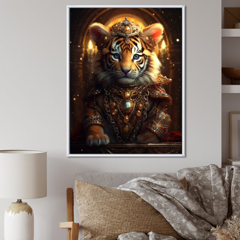 Mignon petit tigre royal sur toile, H 32 po x l 24 po x P 1 po, Cadre flottant blanc