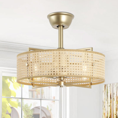 18" Rattan Caged Ceiling Fan with Light Kit and Remote Control