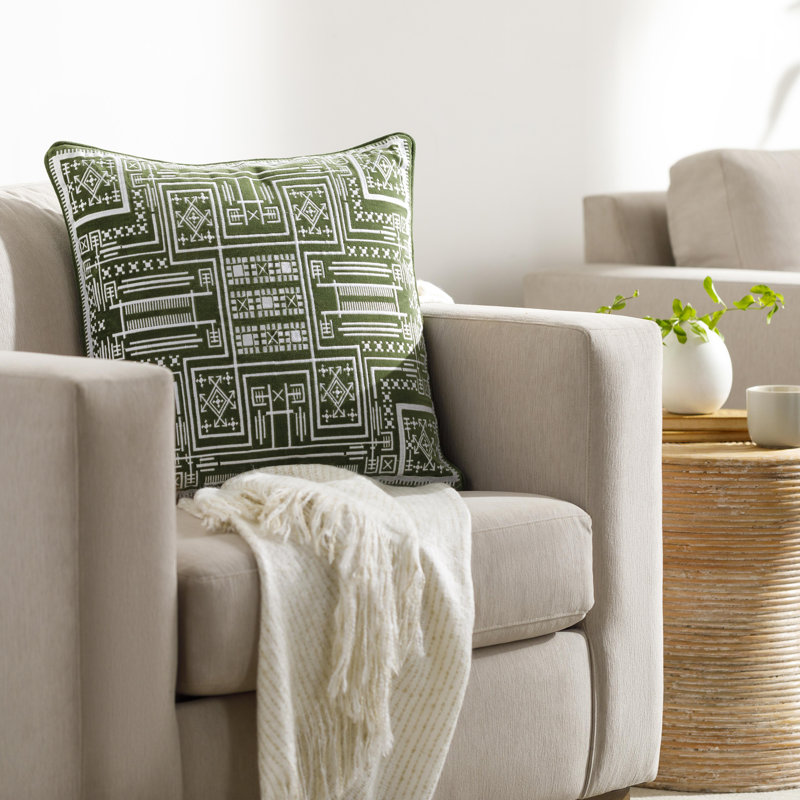 Camaxtli Textured Cotton Throw Pillow, Green, Down, 20" x 20"