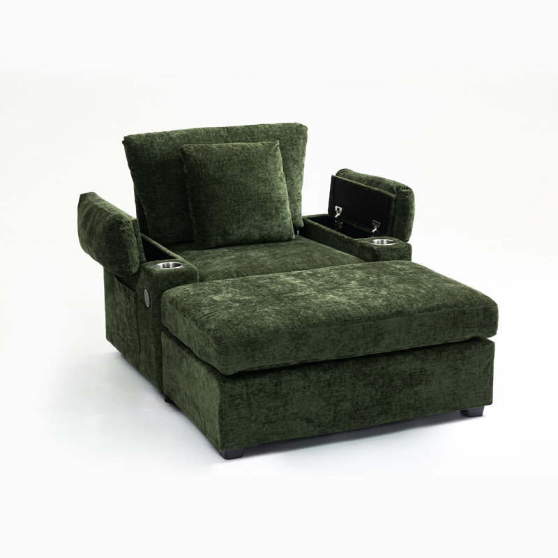 Chaise surdimensionnée en chenille moderne avec lit confortable, porte-gobelets pour boissons et recharge pour le confort de la chambre à coucher