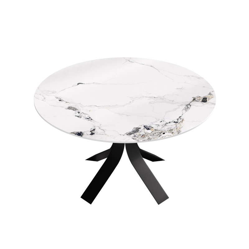 Modern Round Sintered Stone Dining Table, 29.53"H x 53.15"L x 53.15"W, Ink, Black