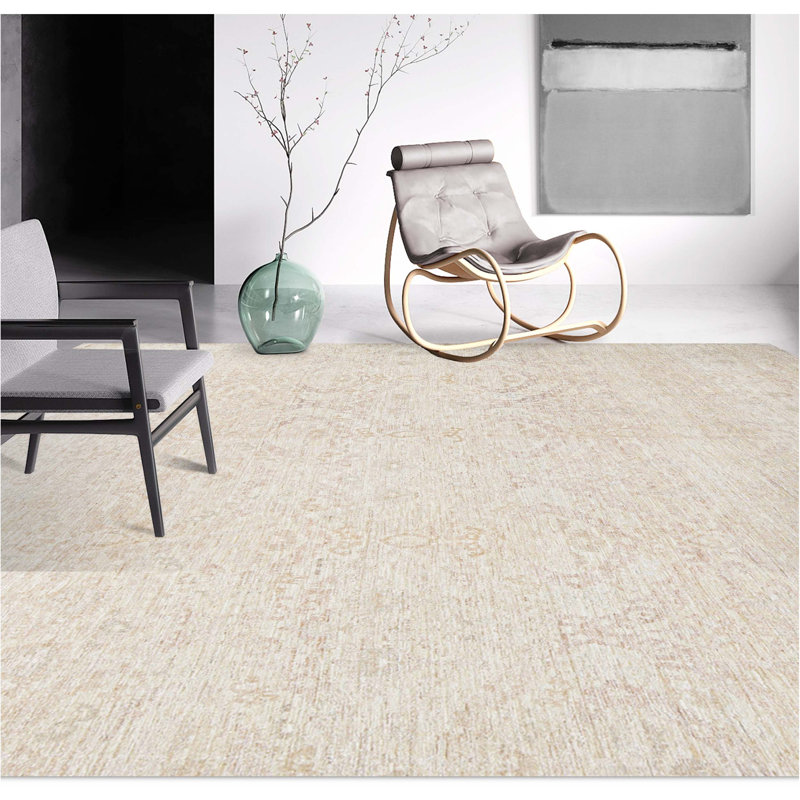 Sultanabad Wool Damask Area Rug in Coffee Cream