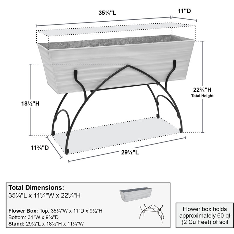 Metal Elevated Planter, Cape Cod White