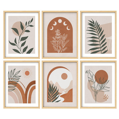 Art mural encadré, ensemble de galerie, forêt méditerranéenne, plante, arches, nature sauvage, illustrations, moderne, décoratif, coloré, pour le salon, la chambre à coucher, le bureau