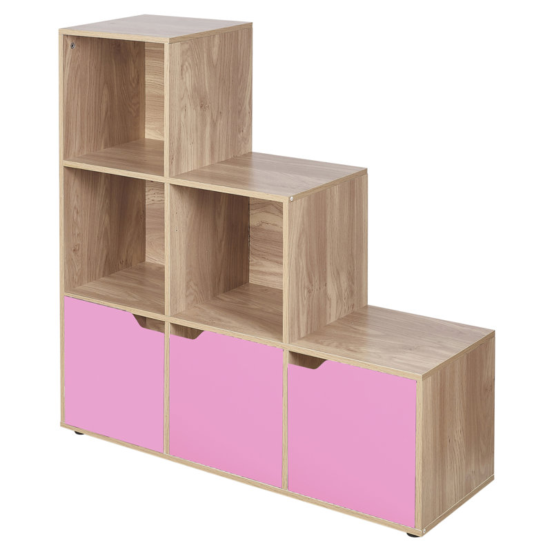 Exscevin 90.5cm H x 89cm W Step Bookcase, Oak/Pink