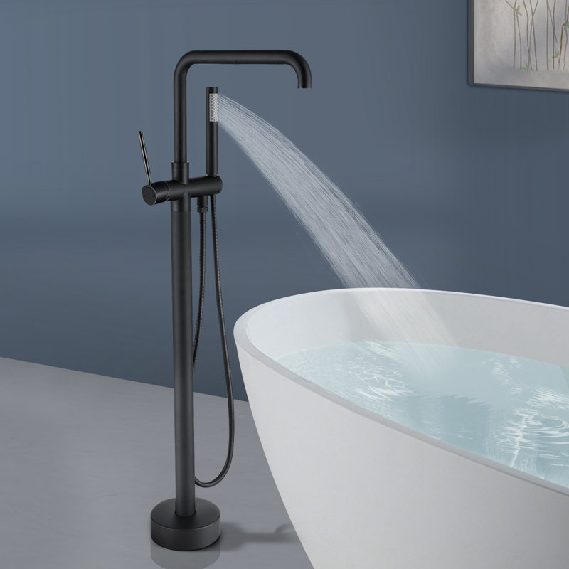 Robinet de baignoire autoportant à poignée simple avec douchette à main Topcraft, noir mat, Noir mat