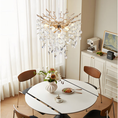 18 Inch Contemporary 7-Light Chandelier, Luxury Gold Tree Branch Crystal Pendant Lighting, Modern Elegant Ceiling Fixture for Dining Room, Kitchen, Bedroom and Living Room
