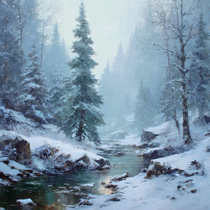 Winter Stream Reflection Wrapped Canvas Wall Art, 40" H x 40" W