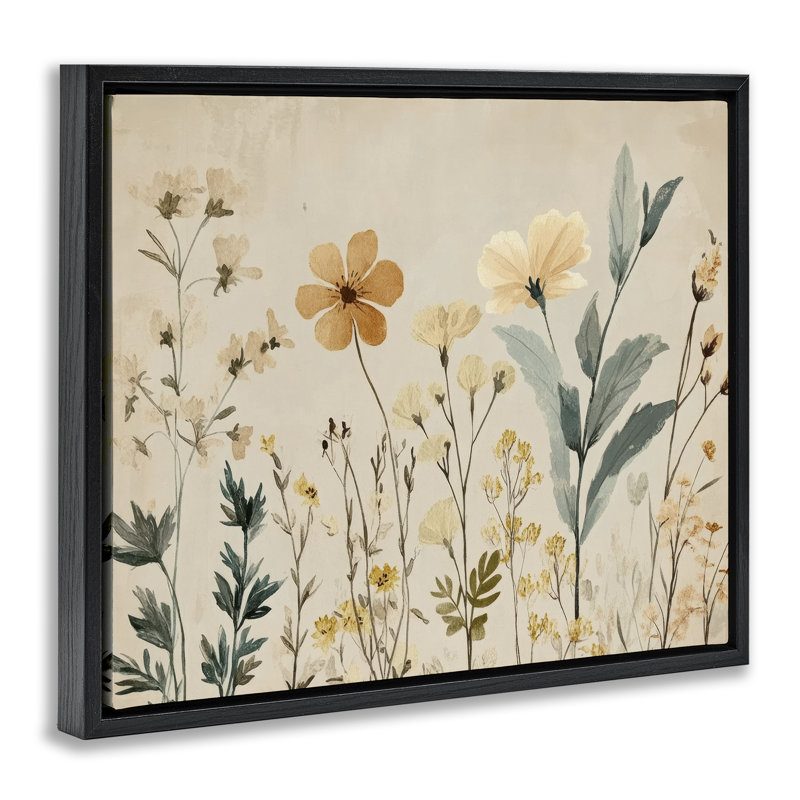 Cadre flottant Free Flowers Foliage, design par Petal Prints Design, Noir, H 17 po x l 21 po
