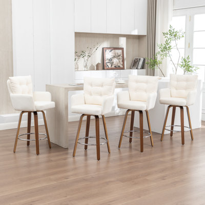 Ensemble de tabourets de bar 4 pièces avec pieds en bois courbé et coussins moelleux