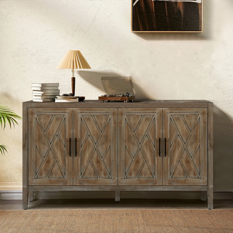 Armoire décorative de style campagnard 60 pouces avec 4 portes et une tablette ajustable Buffet en bois avec console et crédence pour table de salle à manger