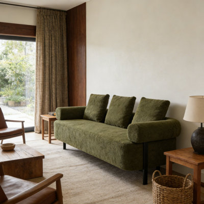 Modern Style 3-Seater Sofa with 3 Plush Pillows for Living Room, Bedroom