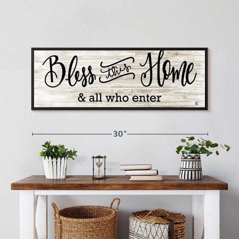 Plaque murale «Bless This Home», Cadre flottant noir, 31 po x 11 po