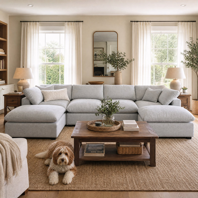 Wilroy 6-Piece Reversible U-Shaped Sectional, Light Gray 