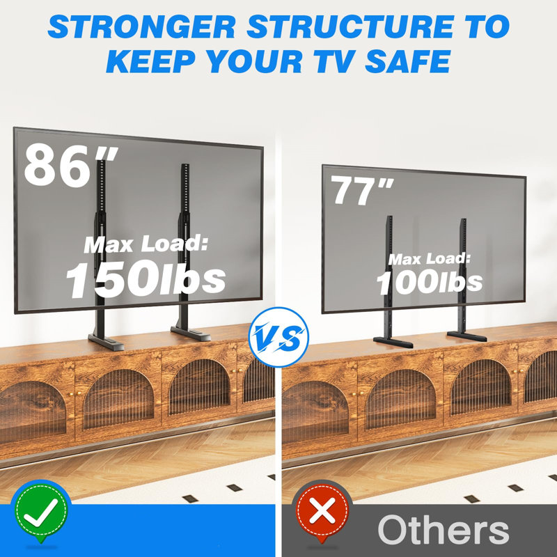 Black Adjustable Steel Table Top TV Stand with Cable Management